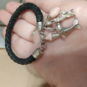 Thomas sabo leather bracelet sterling silver 925 tips with charms enamel